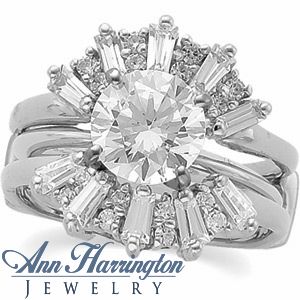 14k White, Yellow, Rose Gold or Platinum 1 ct tw Baguette and Round Diamond  Starburst Ring Guard