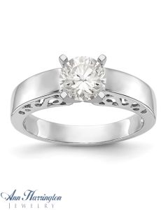 14k White Gold Cathedral Scroll Design Solitaire Engagement Ring Mounting