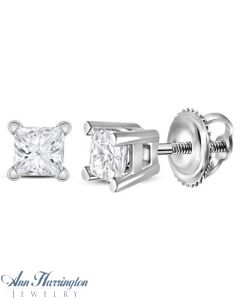 14k White Gold 1/4 ct tw Certified Princess Diamond Stud Earrings