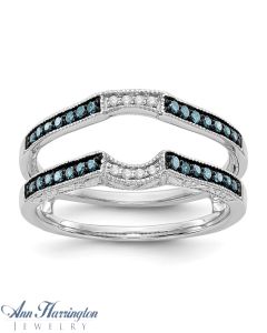 14k White Gold 1/4 ct tw Blue and White Diamond Antique Style Ring Guard