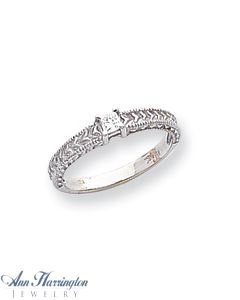 14k White Gold .12 ct Princess Cut Diamond Vintage Style Promise Ring
