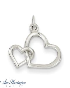 14k White or Yellow Gold Double Heart Charm, 2141