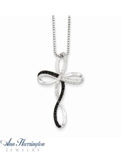 Sterling Silver 1/4 ct tw Black And White Diamond Cross Pendant Necklace
