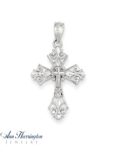 14k White Gold 29x16 mm Filigree Cross Pendant