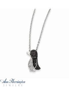 Sterling Silver .15 ct tw Black and White Diamond Penguin Pendant Necklace