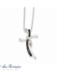 Sterling Silver .15 ct tw Black and White Diamond Cross Pendant Necklace