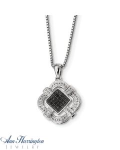 Sterling Silver 3/8 ct tw Black and White Diamond Pendant Necklace 