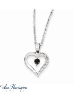 Sterling Silver .12 ct tw Black and White Diamond Heart Pendant Necklace
