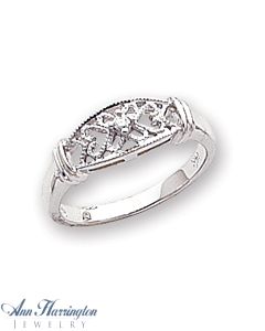 14k White Gold .03 ct  Diamond Scroll Ring