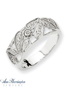 14k White Gold .11 ct tw Diamond Filgree Vintage Style Band