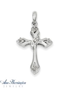 14k White Gold 1/5 ct tw Diamond 33x18 mm Cross Pendant