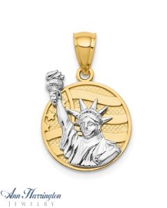 14k Two-tone Small Lady Liberty on American Flag Disk Pendant