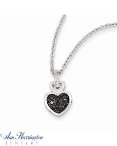 Sterling Silver .05 ct tw White and Black Diamond Heart Pendant Necklace