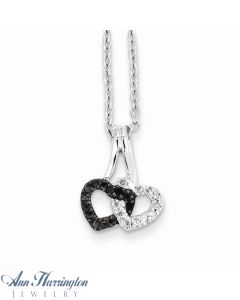 Sterling Silver .13 ct tw Black and White Diamond Double Heart Pendant Necklace