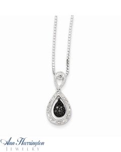 Sterling Silver Rhodium Plated .18 ct tw Black and White Diamond Teardrop Pendant Necklace