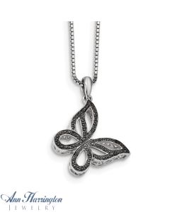 Sterling Silver .04 ct tw Black Diamond Butterfly Pendant Necklace