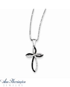 Sterling Silver 1/5 ct w Black and White Diamond Cross Pendant Necklace