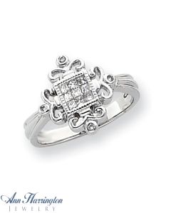 14k White Gold .21 ct tw Diamond Filigree Antique Style Ring