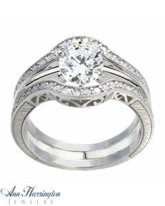 14k White, Yellow Gold or Platinum 1/5 ct tw Diamond Scroll Antique Style Ring Guard
