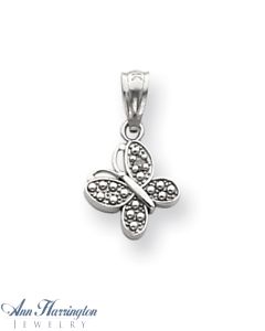 14k White Gold .005 ct. Diamond 8x8 mm Butterfly Pendant