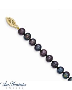 14k Yellow Gold 6-7 mm Black Freshwater Cultured Pearl Strand Necklace