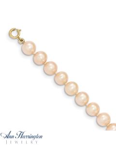 14k Yellow Gold 6 - 6.5 mm Pink Freshwater Cultured Pearl Strand Necklace
