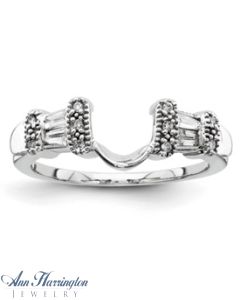 14k White Gold 1/6 ct tw Baguette Diamond Vintage Style Ring Enhancer