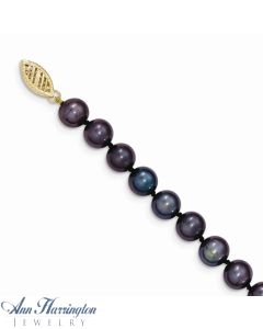 14k Yellow Gold 7-8 mm Black Freshwater Cultured Pearl Strand Necklace