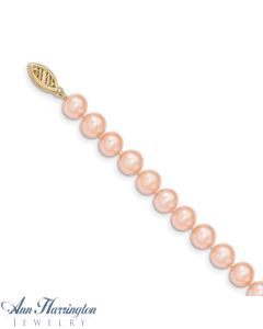 14k Yellow Gold 7-8 mm Pink Freshwater Cultured Pearl Strand Necklace