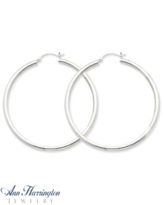 14k White or Yellow Gold 2.5 mm x 50 mm Round Hoop Earrings