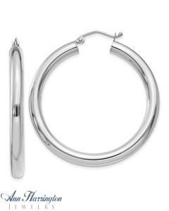 14k White or Yellow Gold 4 mm x 40 mm Round Tube Hoop Earrings