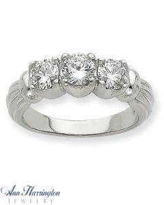 14k White or Yellow Gold 3 Stone Ring Setting for 1 1/2 ct tw Diamonds (5 mm each)