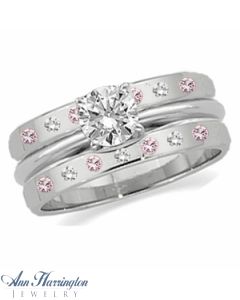 14k White, Yellow Gold or Platinum 1/8 ct tw Diamond and Pink Sapphire Ring Guard