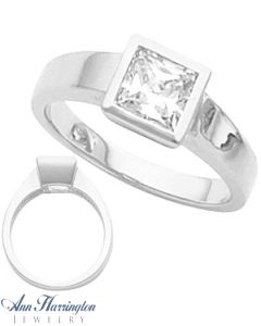 14k White or Yellow Gold Bezel Set Engagement Ring, 6x6 mm Princess Setting
