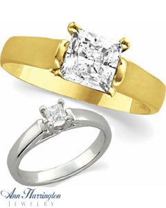 14k Yellow or White Gold Cathedral Engagement Ring, 3.5x3.5, 4.5x4.5, 5x5 and 6x6 mm Princess Cut Setting
