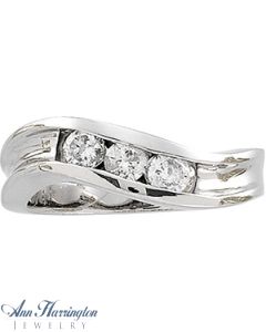 14k White or Yellow Gold 3.5 mm Round 3 Stone Wave Band Setting