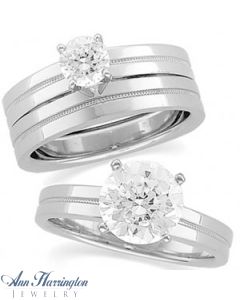 Platinum Solitaire Square Shank Engagement Ring, 5.2, 6.5, 7.4 & 8.2 mm Round 4-Prong Setting