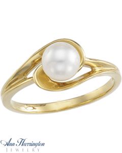 14k Yellow or White Gold 6 mm Akoya Cultured Pearl Ring