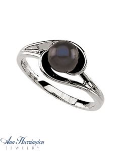 14k White Gold 6 mm Freshwater Cultured Black Pearl Ring