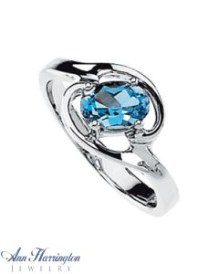 14k White Gold 7x5 Genuine Swiss Blue Topaz Ring
