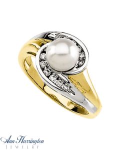 14k 2-Tone Gold ct tw Diamond 7 mm Pearl Ring