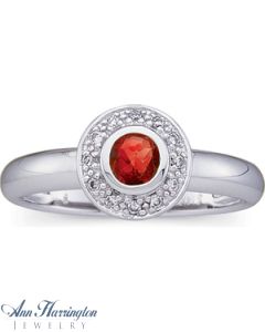 14k White Gold 4 mm Genuine Ruby and .06 ct tw Diamond Bezel Ring
