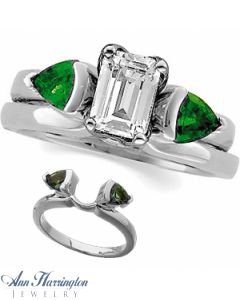 14k White or Yellow Gold Genuine Trillion Cut Emerald Ring Enhancer