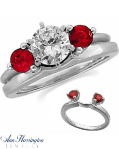 14k White or Yellow Gold 2 Stone Genuine Ruby Ring Enhancer, F1607
