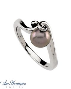 14k White Gold 7 mm Black Cultured Pearl Ring