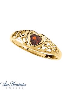 14k Yellow Gold 4x4 mm Heart Shape Genuine Mozambique Garnet Filigree Ring
