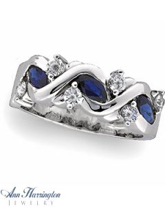 14k White Gold 3/8 ct tw Diamond and Genuine Blue Sapphire Anniversary Band