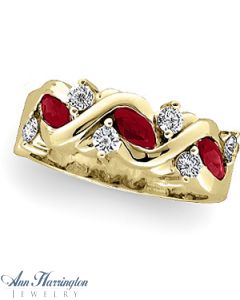 14k Yellow Gold Genuine Ruby and 3/8 ct tw Diamond Anniversary Band