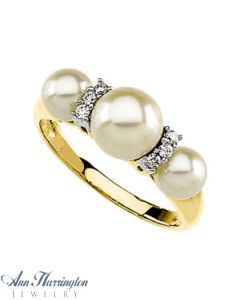 14k 2-Tone Gold .09 ct tw Diamond and 7 & 5 mm Freshwater Cultured Pearl Ring