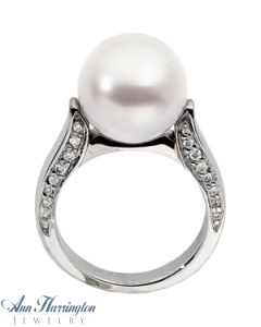 14k 18k Palladium White Gold and 1/4 ct tw Diamond 12 mm South Sea Cultured Pearl Ring